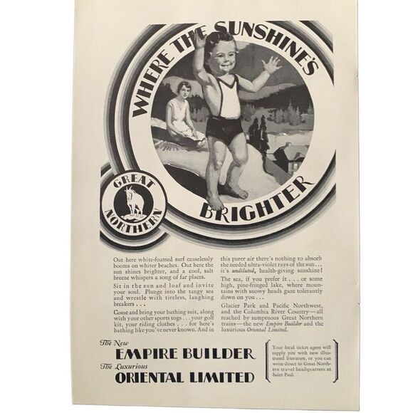 Vintage 1930 Great Northern Sunshine’s Brighter Ad Ad Advertisment - Picture 2 of 4
